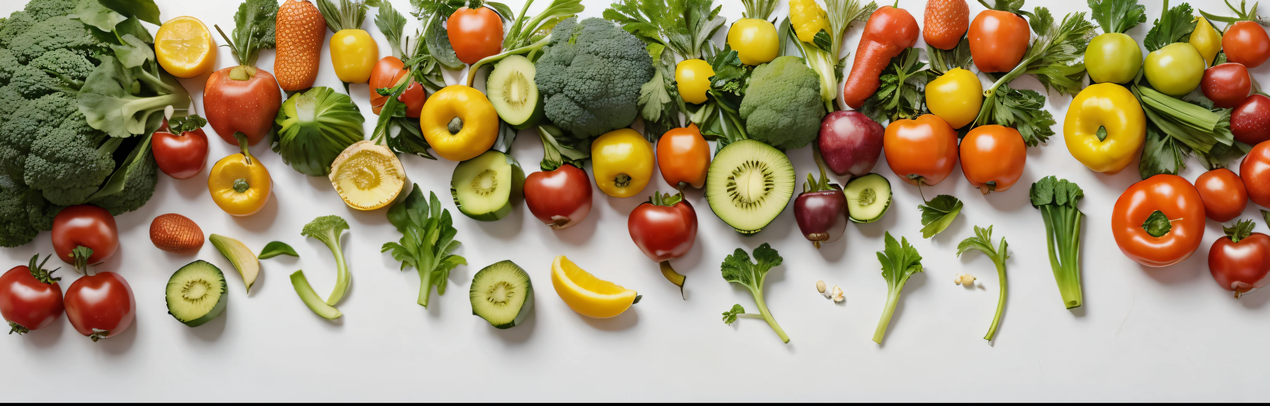 PrintBanner from various vegetables and fruits isolated on white background, top view, creative flat layout. Concept of healthy eating, food background. Frame of vegetables with space for text.