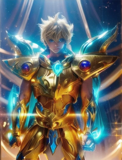 1.boy, saint seiya armor, blue and golden, beautiful light effects, vibrant colors, beautiful armor decourations, uhd, masterpiece,