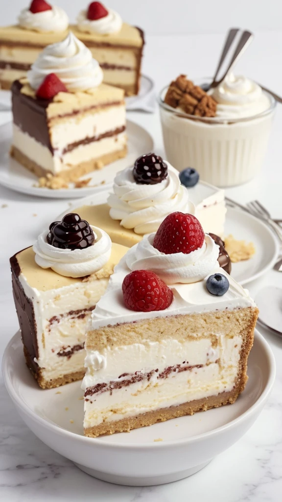"Imagine a world where the perfect dessert is a blank canvas, ready to be filled with your most delicious creations. Describe an extraordinary dessert that stands out against a completely white background: every layer, every detail, every flavor crafted to delight all senses. From the first glimpse to the final sigh of satisfaction, what would this dream dessert be like?"