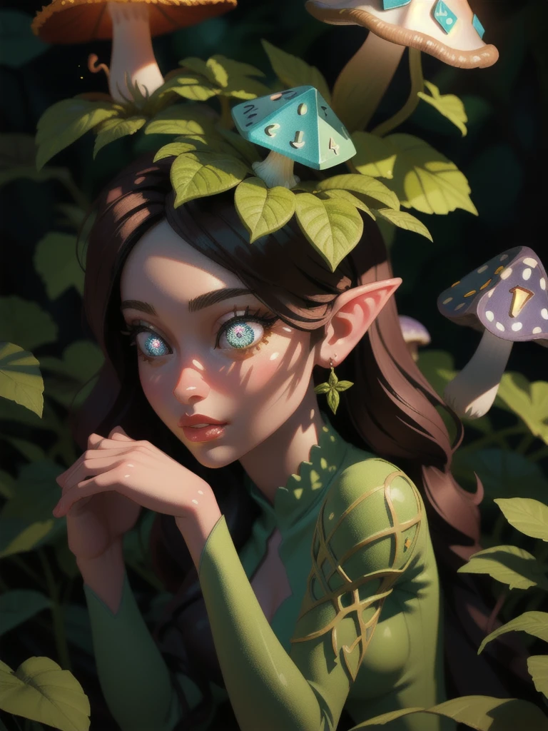 3d printable dice tower, a tall fairy house, fantasy, high quality, masterpiece, fairies, mushroom house, glow, light flecks, greenery, ultra detailed, extreme small details, 1 fairy, beautiful detailed eyes, beautiful detailed lips, extremely detailed face, long eyelashes, female fairy, whimsical, mysterious, magical, wooden texture, intricate patterns, lush foliage, soft lighting, warm colors, glowing mushrooms, sparkling particles, dreamlike, enchanting, professional, photorealistic