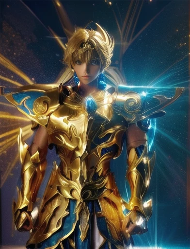 1.boy, saint seiya armor, blue and golden, beautiful light effects, vibrant colors, beautiful armor decourations, uhd, masterpiece,