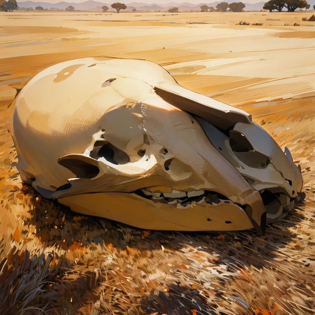 animal skull, dead animal, in the middle of savana, just regular animal skull,