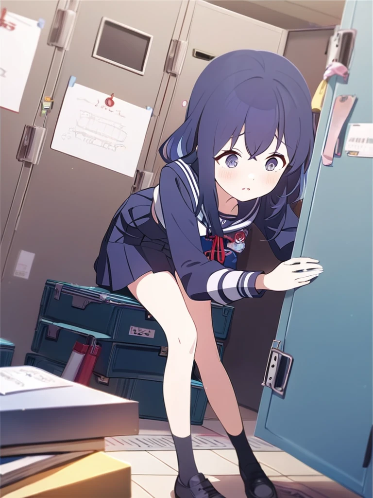 A girl wearing a uniform、In the locker room、Blue Hair、Small breasts、I was surprised to see what was inside the locker.