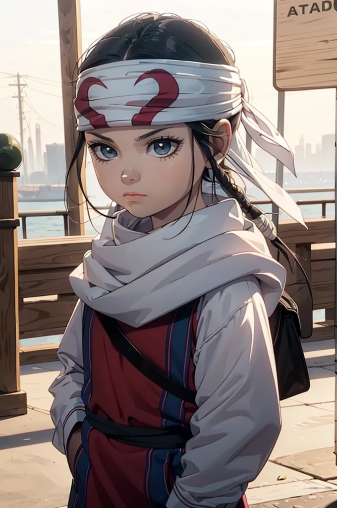 Detailed face Looking at viewer emotionless eyess emotionless expressionless Beautiful kid face quality clothing Extremely beautiful cute kid 7ar old kid kid body extremely detailed clothing expensive cowl bandana on forehead profile image full body image style beautiful kid face side view ultra cute face kid beautiful kid kid like face 1080 16k very_high_resolution