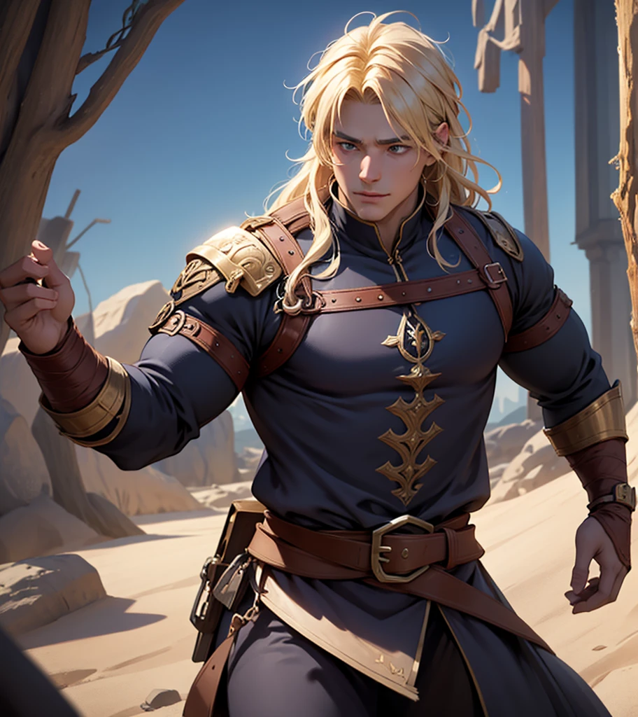 (((Solo character image.))) (((Generate a single character image.)))  (((Dressed in medieval fantasy attire.))) (((18 years old.))) (((18yo.))) (((Dressed in medieval fantasy attire.))) (((Body of a male fitness model.))) Cute guy. Hot guy.  (((Looks like Adonis.))) (((Dressed in medieval fantasy attire.))) (((Intense, sexy stare.))) (((Beautiful long sexy blond hair.)))  (((Beefcake body.))) Looks like a fun-loving and heroic male adventurer for Dungeons & Dragons. Looks like a very attractive male adventurer for a high fantasy setting. Looks like a handsome and rugged male adventurer for Dungeons & Dragons. Looks like a handsome male for a medieval fantasy setting. Looks like a Dungeons & Dragons adventurer, very cool and masculine hair style, black clothing, handsome, charming smile, adventurer, athletic build, excellent physique, confident, gorgeous face, gorgeous body,  detailed and intricate, fantasy setting,fantasy art, dungeons & dragons, fantasy adventurer, fantasy NPC, attractive male in his mid 20's, ultra detailed, epic masterpiece, ultra detailed, intricate details, digital art, unreal engine, 8k, ultra HD, centered image award winning, fantasy art concept, digital art, centered image, flirting with viewer, best quality:1.0,hyperealistic:1.0,photorealistic:1.0,madly detailed CG unity 8k wallpaper:1.0,masterpiece:1.3,madly detailed photo:1.2, hyper-realistic lifelike texture:1.4, picture-perfect:1.0,8k, HQ,best quality:1.0,, best quality:1.0,hyperealistic:1.0,photorealistic:1.0,madly detailed CG unity 8k wallpaper:1.0,masterpiece:1.3,madly detailed photo:1.2, hyper-realistic lifelike texture:1.4, picture-perfect:1.0,8k, HQ,best quality:1.0,