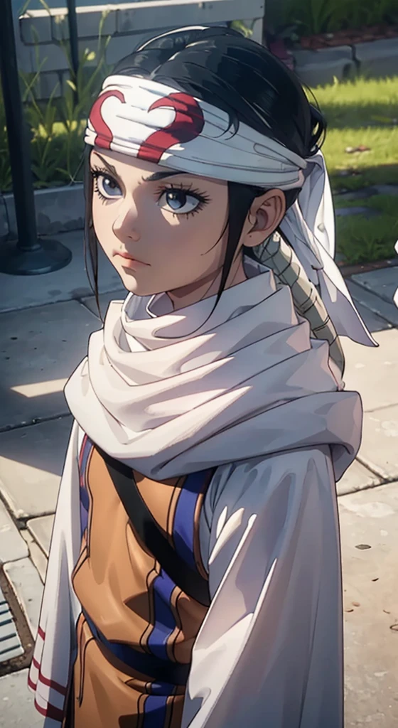 Detailed face Looking at viewer emotionless eyess emotionless expressionless Beautiful kid face quality clothing Extremely beautiful cute kid 7year old kid kid body extremely detailed clothing expensive cowl bandana on forehead profile image full body image style beautiful kid face side view ultra cute face kid beautiful kid kid like face 1080 16k very_high_resolution