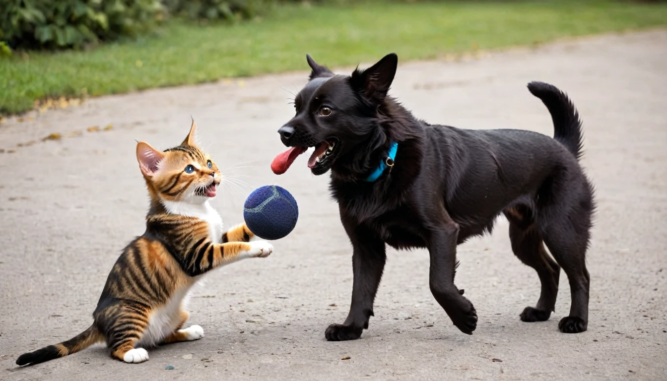 cat and dog playing together