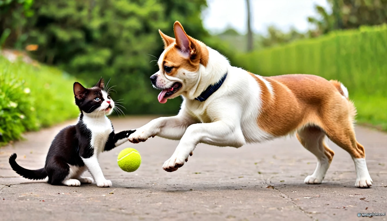 cat and little dog playing together hd image