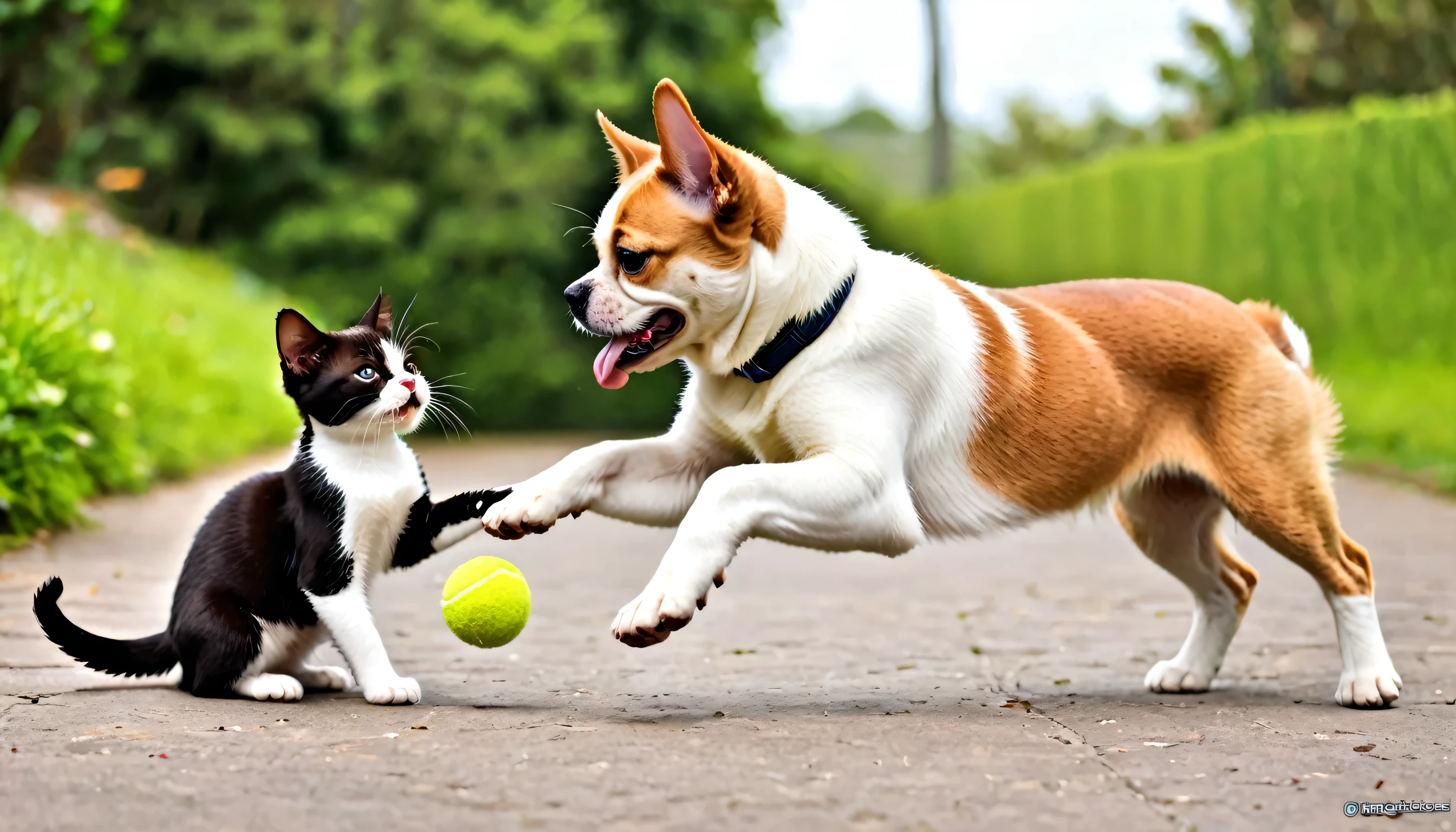 cat and little dog playing together hd image