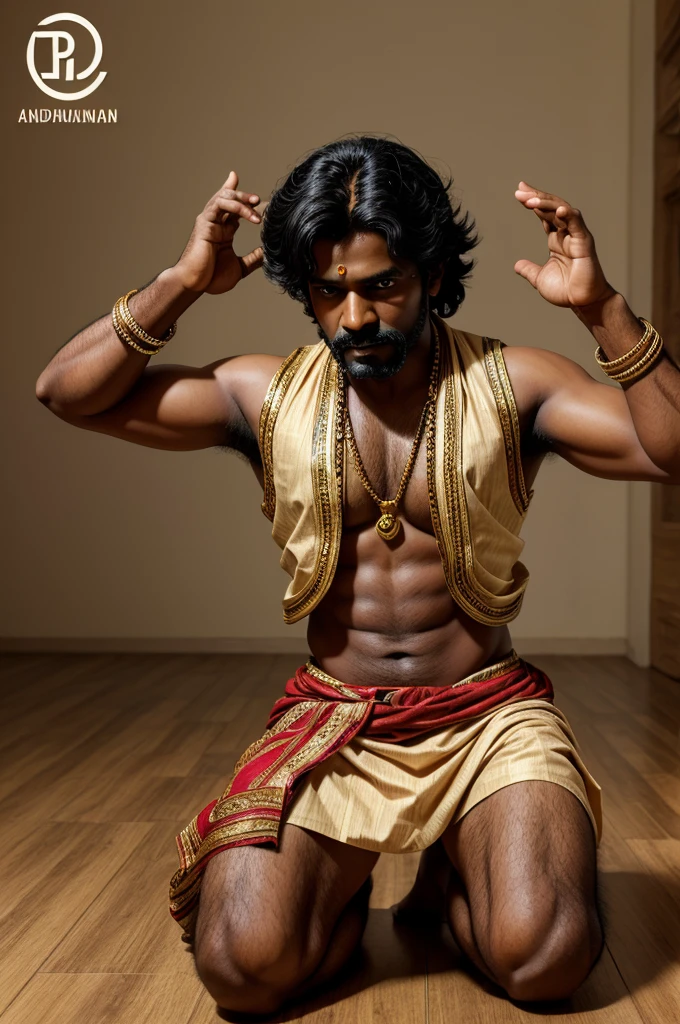 Indian black man, long hair, cigar in mouth, bulk body, moustache with long beard, sitting on king chair, angry face, sangili karuppar, veshti, without shirt, Indian lord