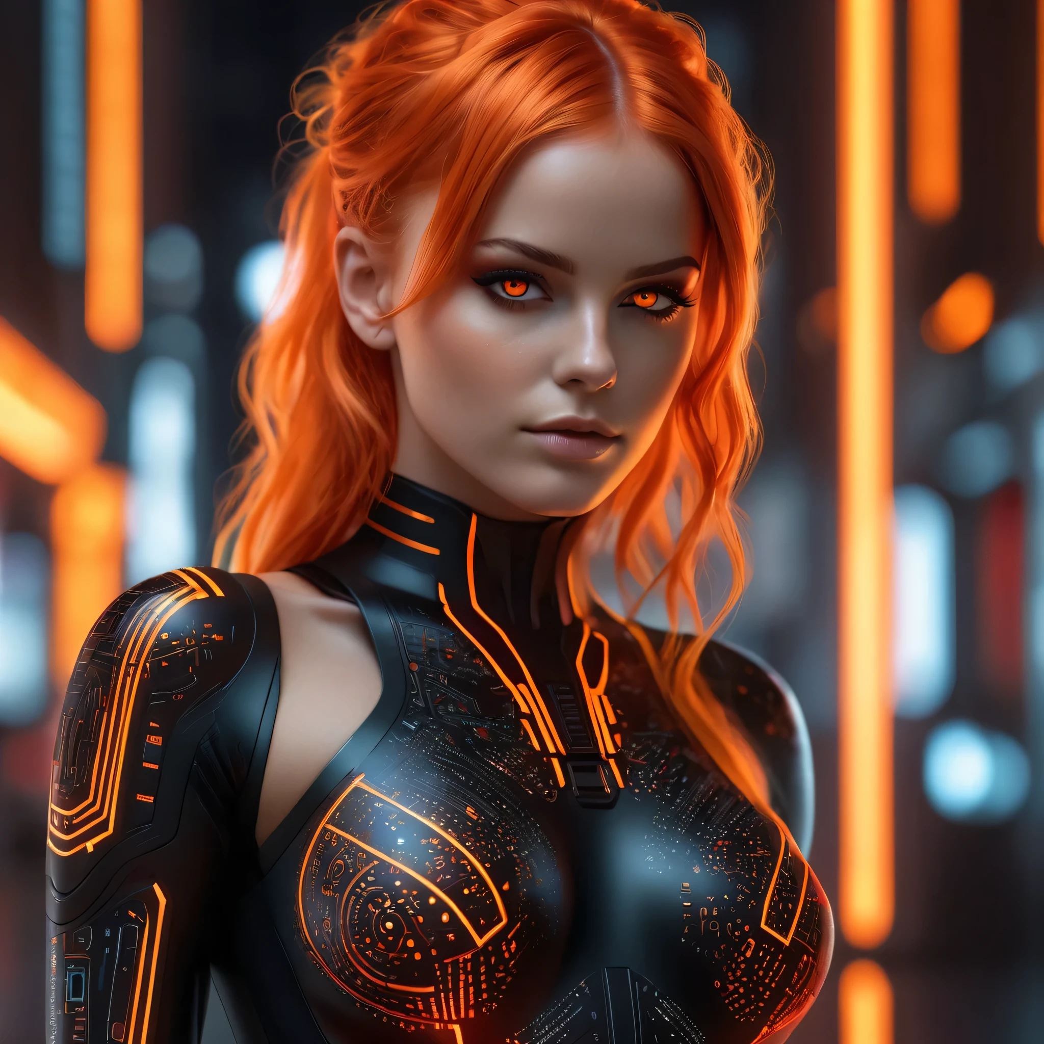 score_9, score_8_up, score_7_up, score_6_up, score_5_up, score_4_up, realistic style, photo, photorealistic, high detail, (sharp), BRAKE, front view, girl, redhead, pretty face, freckles, green eyes, slim, big breasts, metal harness, exoskeleton, cyberpunk, posing, looking at viewer, (space station background), neon light, HDR, depth of field, bokeh,