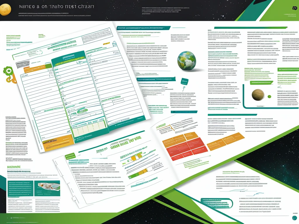planet design sheet page scan, informative texts and graphs, concept sheet illustration, white backround