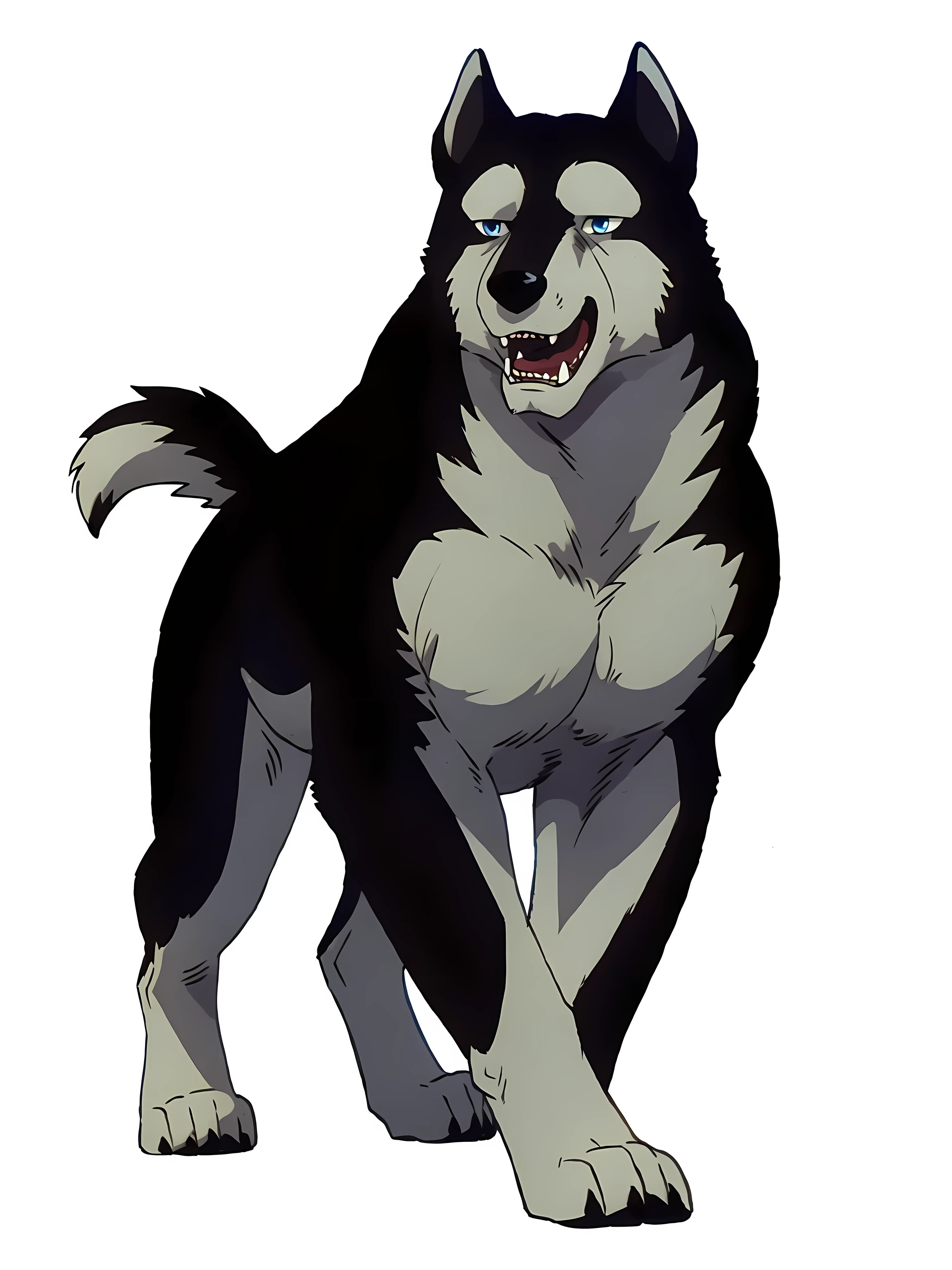 kisaragi (ginga), male, masculine, feral:1.1, quadruped, full body, (muscular forelegs, muscular neck, muscular shoulders, muscular hindlegs, muscular feral):1.5, (pectorals, biceps):1.1, paws, detailed, high quality, best resolution, solo, posing, (no background, white background):1.5, shadow on ground, dog tail, by wfa, by seibear, by rossciaco, by taran fiddler, by echin:0.5, cel shaded, proud, majestic, detailed eyes, blue eyes, walking