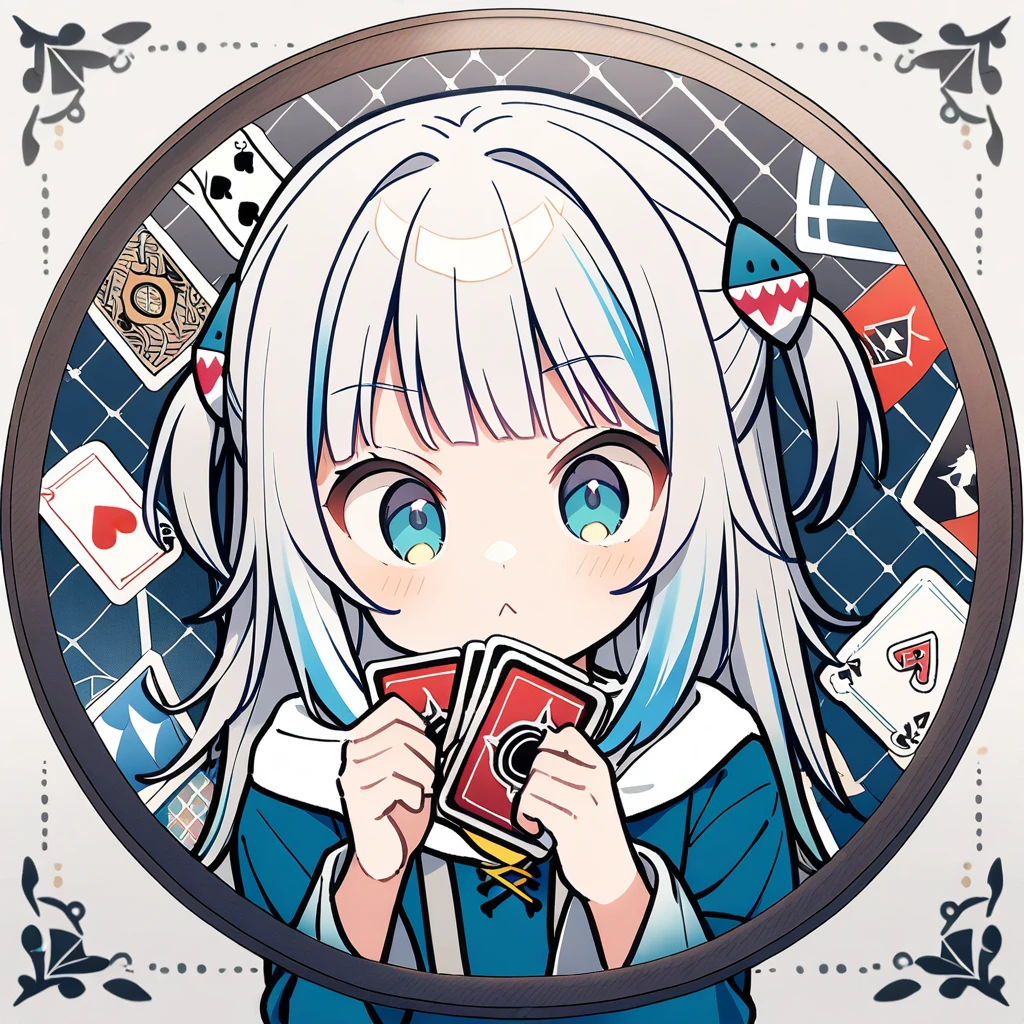 (circle frame1.7),gawr gura,game card in hand,icon, diamond circle frame