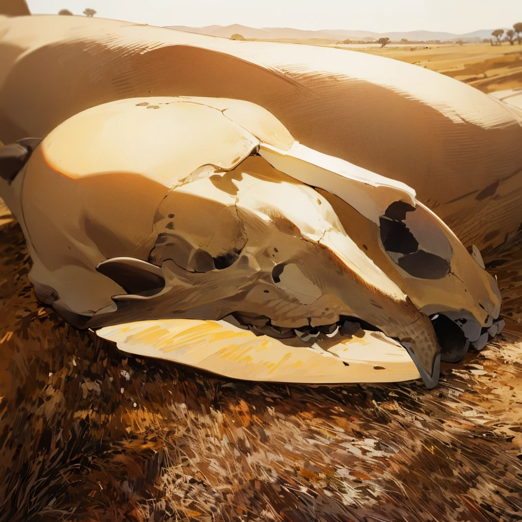 animal skull, dead animal, in the middle of savana, just regular animal skull,
