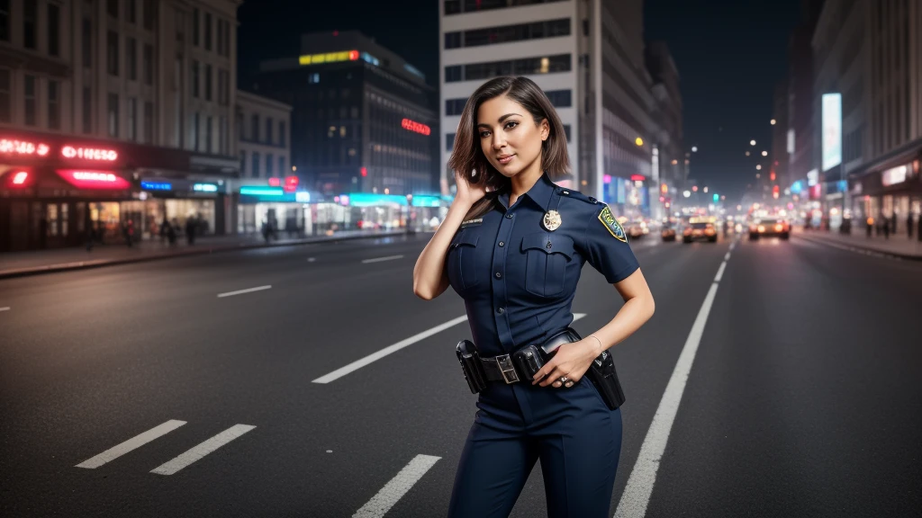 masterpiece,best qualtiy,hdr, hyper HD, 8K,Bokeh,Ultra-fine painting,Sharp focus,Physically-based rendering,Extreme detail description,portraitures,full-body photo,three Female police officers in a very tight buttoned uniform, leaning forward at viewer, (shag hair), Sexy smile, (in city in riot:1.2), (kissing:1.2), perfect eyes, perfect hands, perfect body, perfect hair, (Big breasts:1.3), (high heels), (EOS R8, 50 millimeters, F1.2, 8K, RAW photo:1.2), photograph by arny freytag