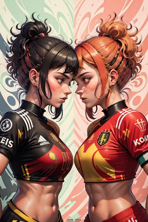 Promote the football match between Belgium women u23, called red flames, and Portugal women u23. Create an abstract visual about Belgium VS Portugal