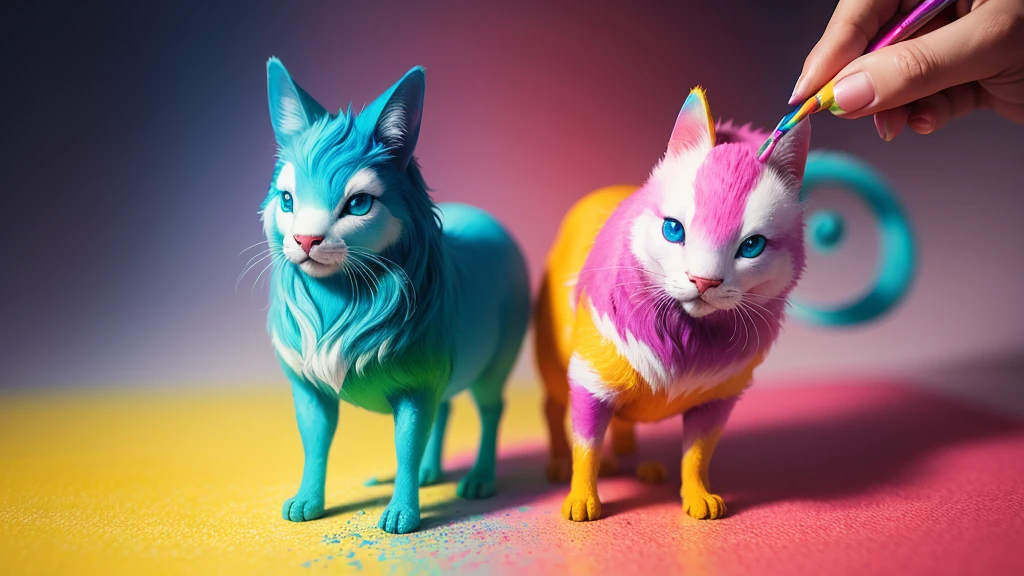 magical nature animals made of colorful paints. tintas derramadas por toda parte
