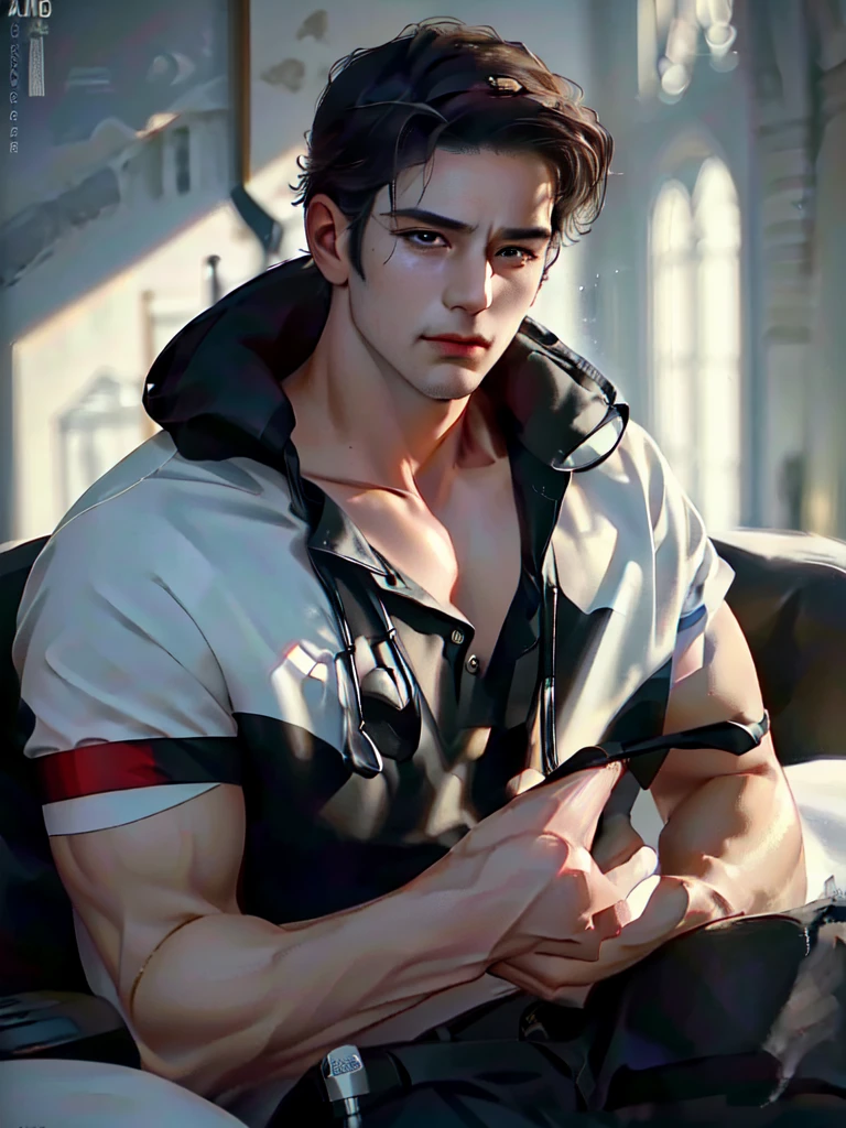 a 40 year old man (red short hair:1.0), grey eyes, moles all over the face, wearing an official uniform, masculinity, teacher, (best quality,4k,8k,highres,masterpiece:1.2),ultra-detailed,(realistic,photorealistic,photo-realistic:1.37),cinematic lighting,highly detailed face and body,sharp focus,vivid colors,anime style