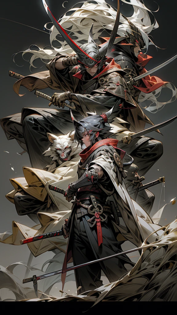 a person with super long platinum hair standing in a field with a rifle, a magic fishing rod weapon, many floating swords, a ninja with a water wave katana, sharp Final fantasy 14, awakened samurai, holding a scythe, a robot with fishing rod, giant scythe, dark ninja Shinobi wielding a naginata, wandering samurai man, playable cart, toad samurai, white mask.lolita. sekiro.Tenchu.Ghost.Samurai shodown.onimusha.Tsushima.Damon blade.Detailed devil mask.
