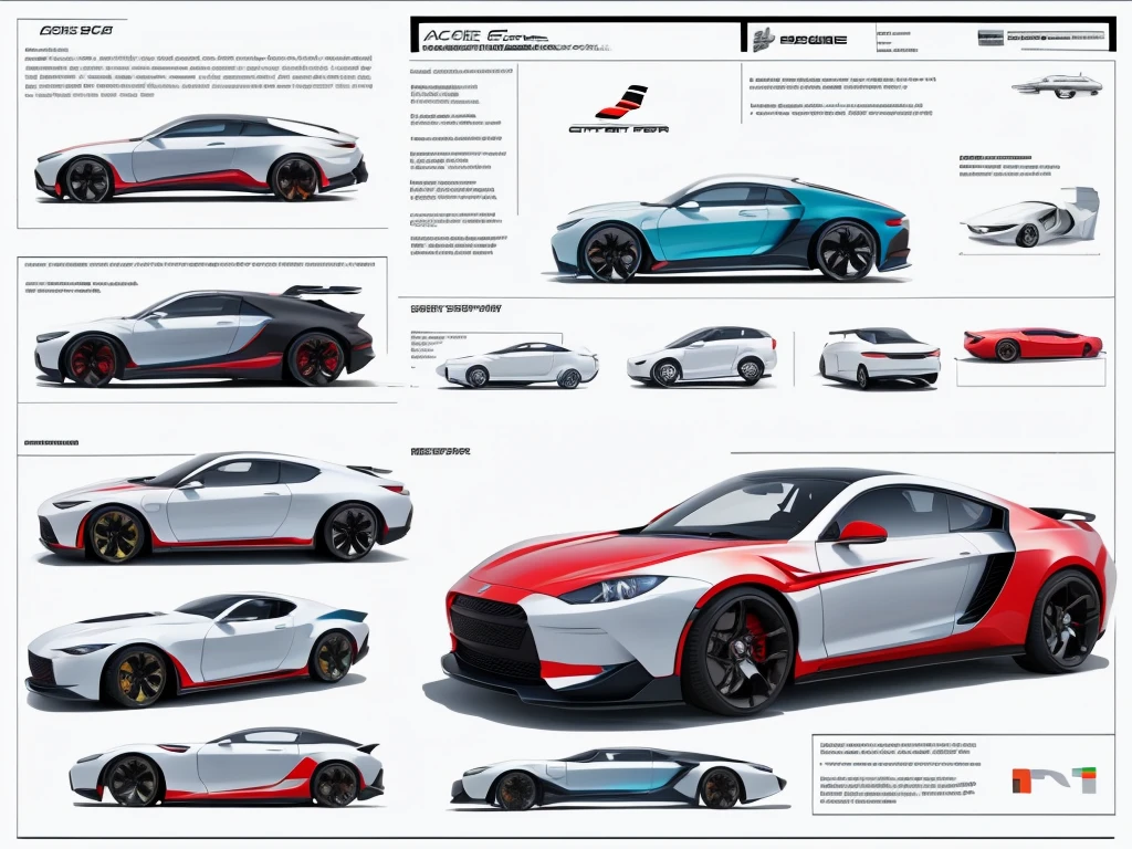 future car design sheet page scan, informative graphs, concept sheet illustration, make it on white sheet, minimalism