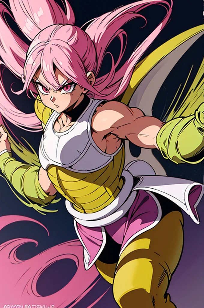 saiyan armor, dragon ball anime style character, akira toriyama art style, woman, pink hair, pink eyes, furious, fighting stance, abs, muscular female, biceps, female saiyan armor, thighs, original, (masterpiece), (illustration), (extremely fine and beautiful), perfect detailed, photorealistic, (beautiful and clear background:1.25), (depth of field:0.7)
