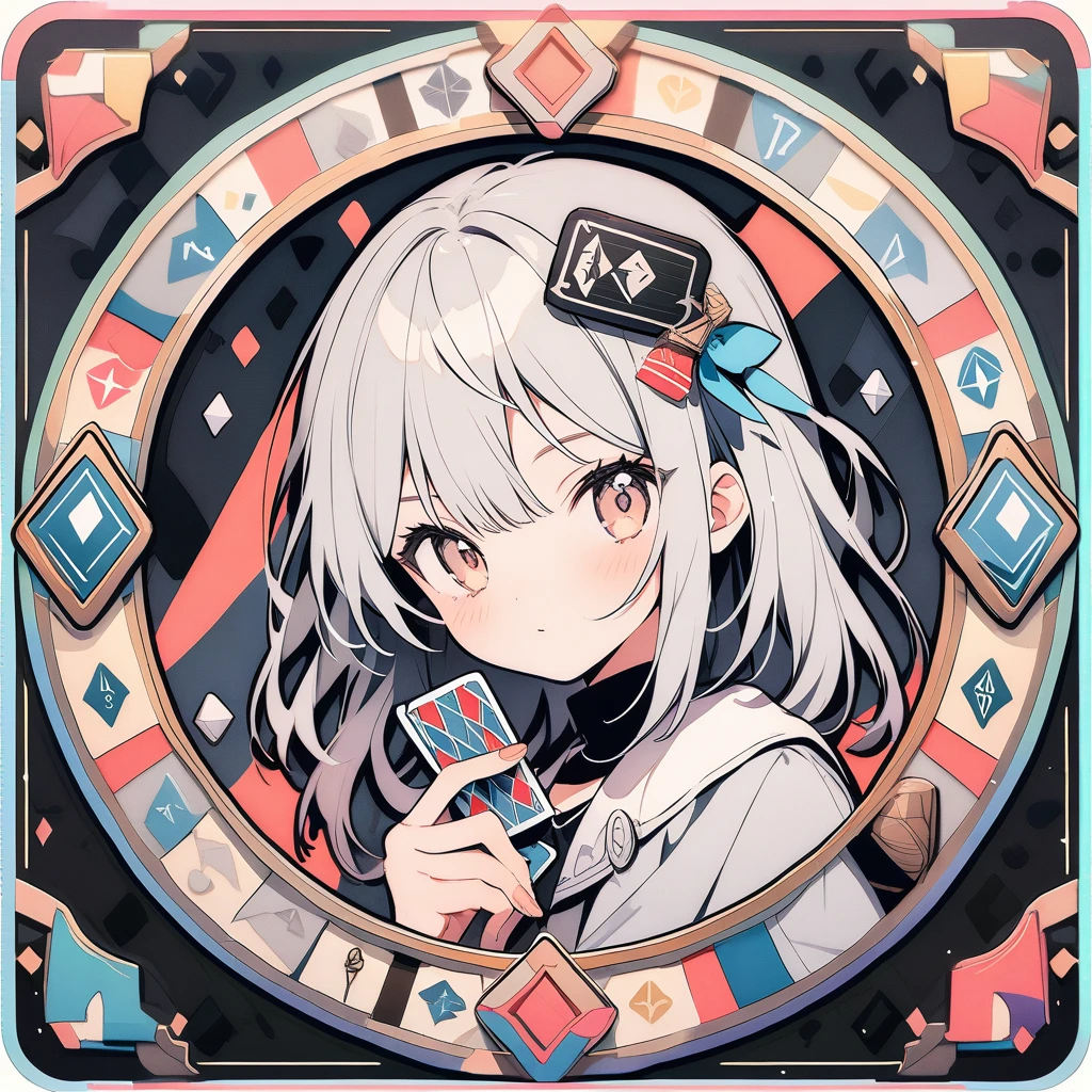 (circle frame1.7),holding game cards in hand,icon, diamond circle frame