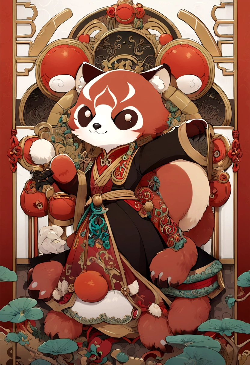 China-style, cute red panda with six legs