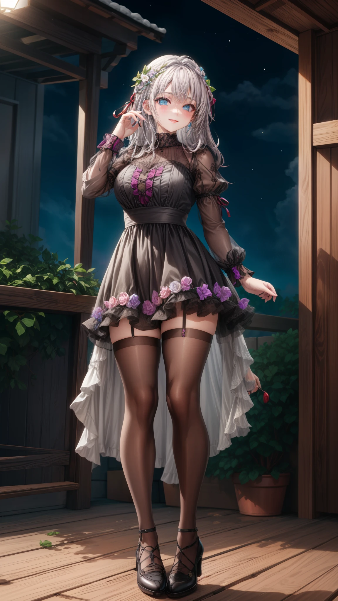 Alisa Kujou,
(night:1.7), 1 girl standing at attention, 22 years,hembra joven,hermoso Finger, hermoso long legs ,hermoso body ,hermoso Nose ,hermoso character design, ojos perfectos, perfect rostro,
There is an anime girl., 1 chica, muslos, solo, (falda muy corta:1.4), blue eyes, senos, vestido negro ,elegante , medias largas (vestido corto) , escote, arco, mano en la cadera, rubor, black muslos, arcotie, adentro, calzado marron, zettai ryouiki, mocasines, zapatos, large senos, mirando al espectador ,toma media distacia, toma de cercana boca abierta, thighs,
mirando al espectador, sonrisa, saludando al espectador, en el centro de la imagen, Fondo de pantalla CG unity 8k extremadamente detallado, Perfect lighting,vistoso, Brillante_frente_rostro_Lightinasterpiece:1.0),(mejor_calidad:1.0), ultra high resolution,4k,ultra detallado,
Photography, 8k, hdr, high resolution, absurdos:1.2, codas portra 400, film grain, fondo borroso, bokeh:1.2, Destello de lente, (vibrante_color:1.2)
, (hermoso_rostro:1.5),(angosto_cintura), (hermoso,Enorme_senos:1.3)