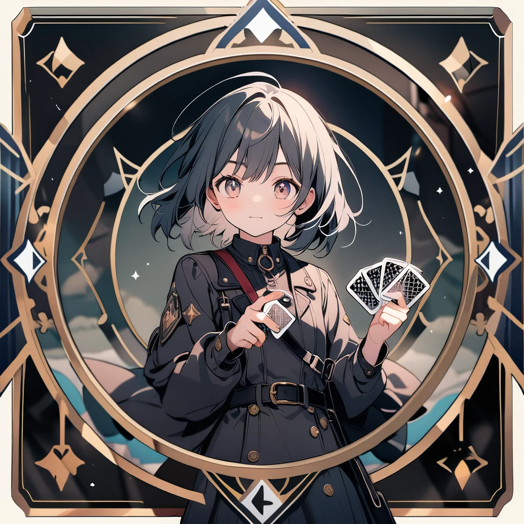 (circle frame1.7),holding game cards in hand,icon, diamond circle frame
