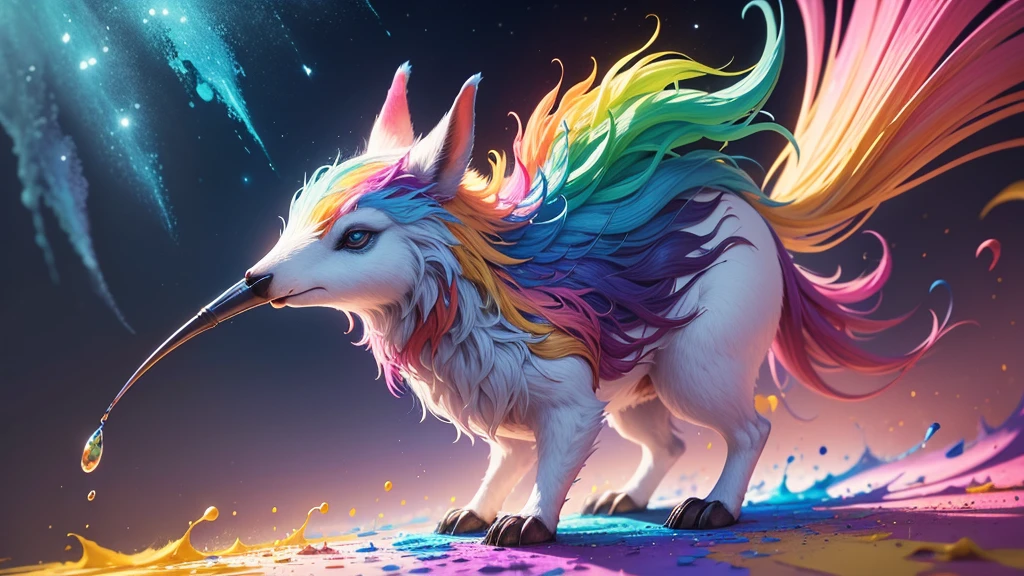 magical nature animals made of colorful paints. tintas derramadas por toda parte
