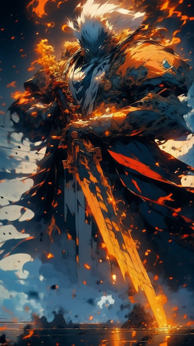 Create an image of an elderly man with a large beard, a lumberjack with an incredible physique, jujutsu kaisen anime style, with very light blue eyes and white hair