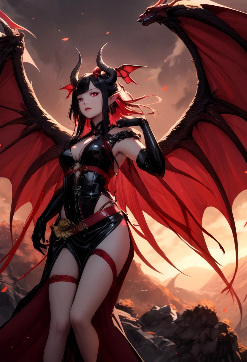 Dominant demonic woman with red eyes and red wings sitting on a rocky ledge, beautiful succubus with a perfect body, succubus | medieval, succubus, demoness, raven-winged female vampire, beautiful elegant demon queen, hot succubus in a tight short dress showing much skin, portrait of a female demon in a lustful yet proud pose, Lasombra clan vampire, Diablo 4 Lilith, Mara demon, Geisha demon, in the style of Anne Stokes, perfectly proportioned physique. (nude:1.3),, (naugthy:1.3), 1 girl, photo, realistic, masterpiece, best quality, ultra detailed, high resolution, extremely detailed CG, unity 8k wallpaper, (beautiful detailed eyes), vampire princess, long hair (knee length), straight hair, black hair, red eyes, big breasts, thighs, skinny girl, black lace choker, white blouse, long sleeves, thigh-length skirt, black skirt,black tie armor with fishnet, 2 horn balance in head high heels have tattoo sitting on the black throne black hair,body suit, bikini, see thought cloths