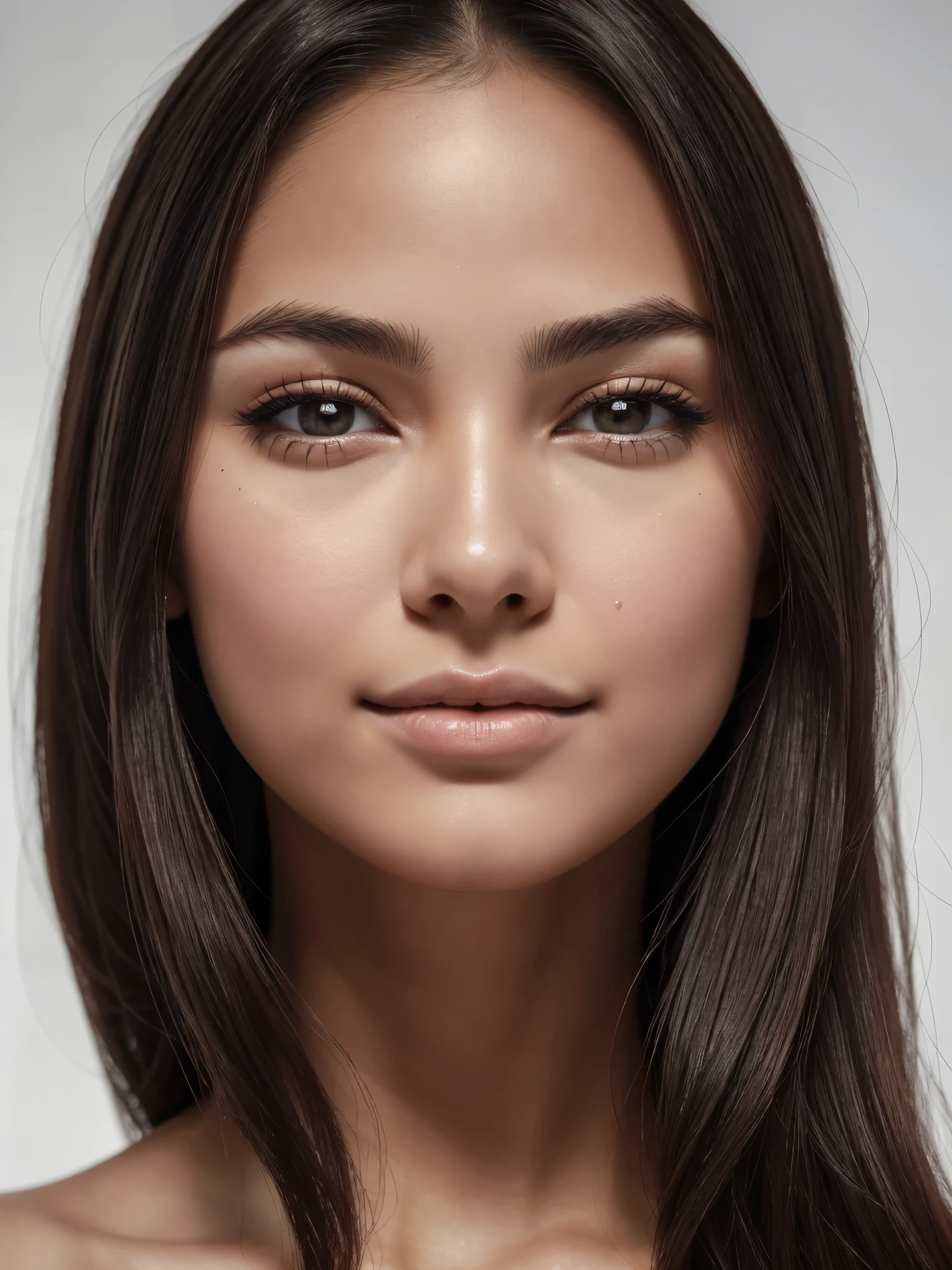 ((Beautiful)+nerd:0.8+cute:0.9) three girls, 18_years_woman, young_facial_feautures, (short_head:1.5 round_face:1.5), long_hair straight_hair (black_hair:1), symmetric_eyes:1 monolid_eyes:1 large_eyes:1.2 short_eyes:1.2 eye_wings:0.8 brown_eyes:1.5 mahogany_brown_eyes:1, double_eyelid:0.8, small_eyebrows:1.5 rounded_eyebrows:1.3, (tanned_skin:1.3), european_nose:1 delicate_nose:1.2, young_gorgeous_woman, feminine_cheeks large_cheeks:1.3 round_cheeks:1.2 cheek_dimples:0.9, small_lips:1.4 pink_lips:0.9, most_beautiful_woman (1Woman:1.5, (Masterpiece, 8K, best quality, highres:1.5), (three_quarter_shot:1.5, looking_at_viewer:1.5, body_looking_at_viewer:1.5), white_photoshoot:1, white_room:1, white_backdrop:1.5, standing, neutral_body_posture:1.5, (neutral_facial_expression:1.5, closed_lips:1), wearing white_strapless_mini_dress), slender_body:1, short_body:1, (big breasts:1.3)