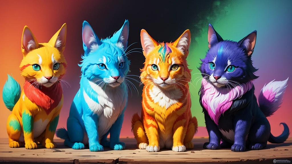 three magical nature animals made of colorful paints. tintas derramadas por toda parte, explosions of colorful paints.