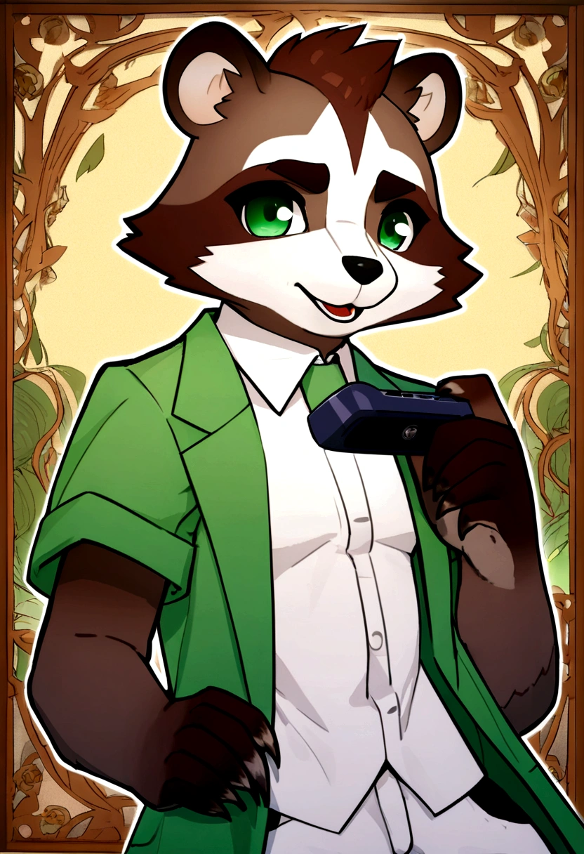 there is a cartoon raccoon holding a remote control, anthropomorphic racoon, handsome weasel fursona portrait, a raccoon wearing formal clothes, fursona furry art commission, nick wilde, furry character portrait, commission for high res, nick wilde from zootopia, fursona art, fursona commission, furry mawshot art, furaffinity commission, commission art, 3d