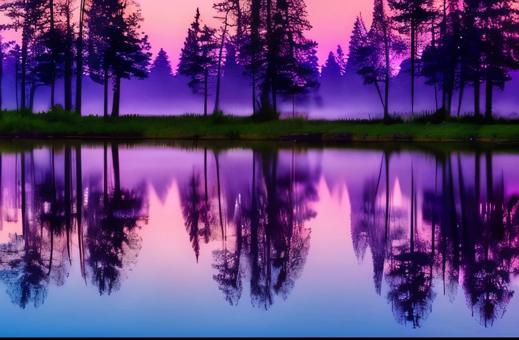 purple sky reflected in the water, light purple mist, purple mist, soft purple glow, purple fog, extremely beautiful and ethereal, peaceful and serene, soft reflections, mystical lake, purple water, tranquility, the morning river, soft lilac skies, ethereal beauty, beautiful and mysterious, fog on the water, purple glow, very ethereal, calm and serene, soft light misty