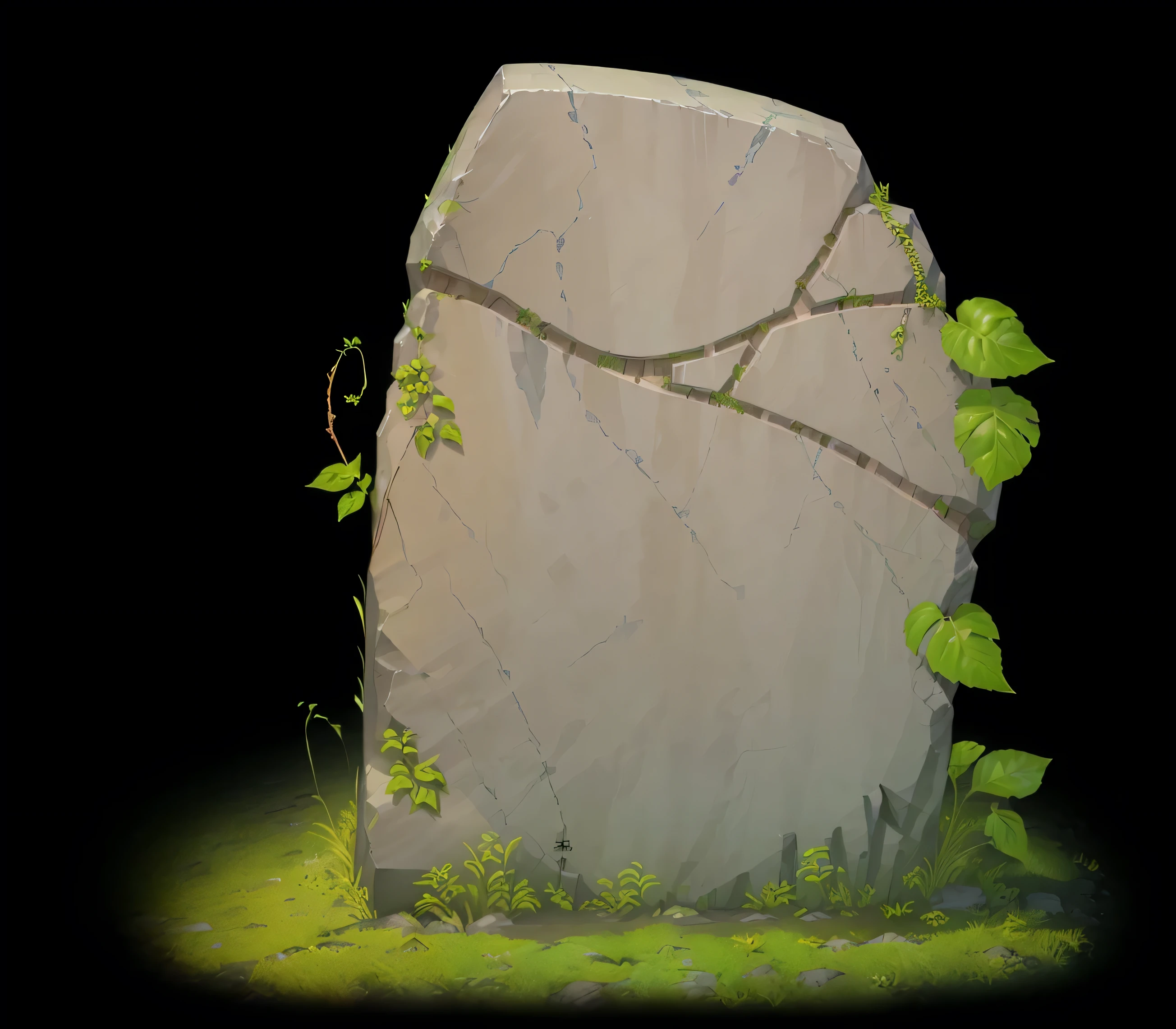 hay una piedra，There are vines growing on it., Runestones, pilar de piedra, Herastone, Estilo de renderizado 3D, activos del juego, background technology, pizarra, Arte conceptual estilizado, a Low polygon rendering, Low polygon rendering, Representado como arte conceptual del juego., stylized greenery, High quality low polygon art.