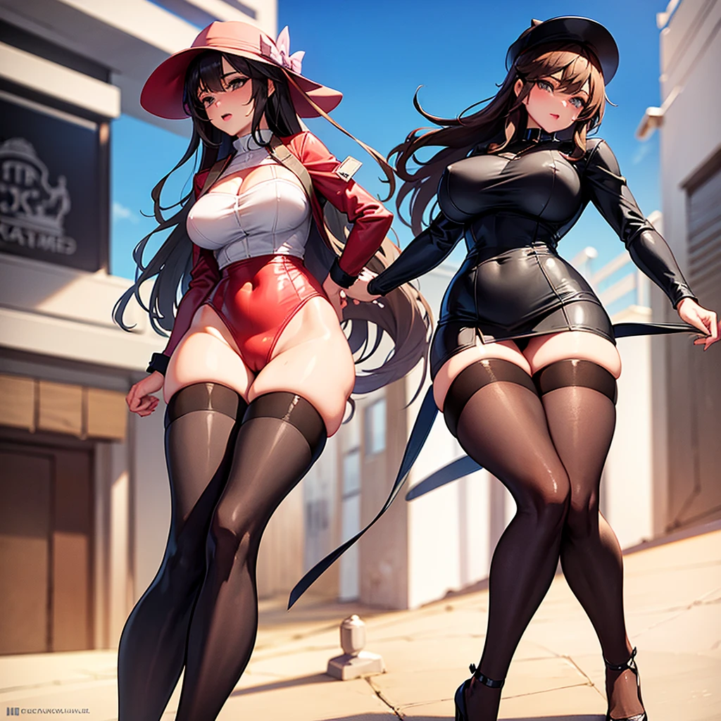 girl , big thighs , beautiful thighs, Wear very tight stockings. ,She was wearing nothing but stockings.