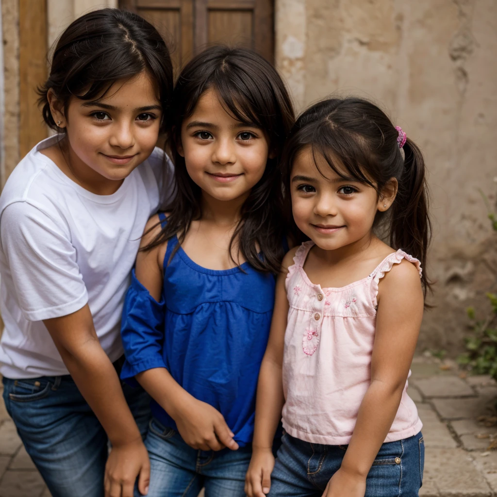Tres personas: Una muchacha, un chico guapo, a little four year old girl