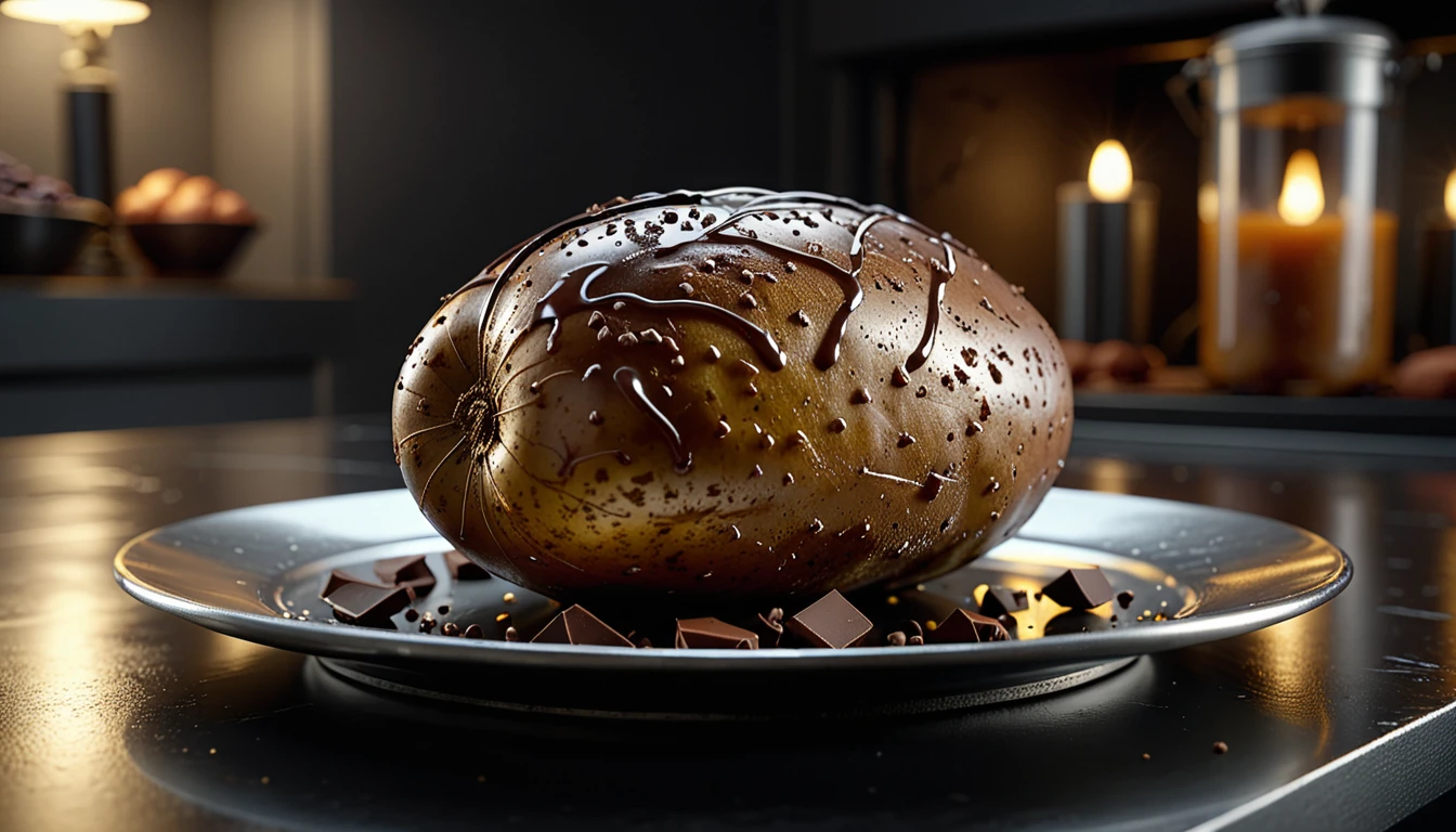 ((full scene, movie scene:1.2)), (((Dutch angle: 1.2))), (((masterpiece))), presentation, best quality,  illustration,  Hyperdetailed,  RAW realistic photography of a potatoe/chocolate hybrid mix, served and presented on a silver plate in a spotlight,  a  36k, high definition,  cinematic, realistic stylized digital art,  ultra high definition,  8k,  unreal engine 5,  ultra sharp focus,  intricate artwork masterpiece,  ominous,  epic,  4k details,  ultra details,  dynamic lighting,  cinematic,  photo-realistic,  50mm lens,  f/2.8,  natural lighting,  HDR,  realism,  mysterious,  ?? megapixels,  depth of field,  hyperrealism,  photorealistic,  32k ultra fine detail,  masterpiece,  High detailed,  Realism,  Epic,  Enhance,  Beautify,  Epicrealism,  intricate,  detailed,  500px,  (depth of field),  Realism,  REALISTIC,  Hyperrealistic,  Realism,  Photo,  Movie Still,  cinematic,  in a spotlight, more detail XL,  Movie Still,  more detail XL,  Movie Poster,  Extremely Realistic, image is taken with a ((Dutch angle: 1.2)), 