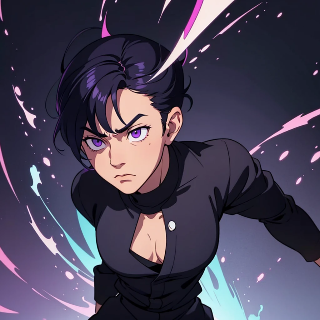 masterpiece, best quality, highres, 1 man, Geto Suguru Jujutsu Kaisen, quiff haircut, black hair, short hair, teenager, colorful hair, light background, full body, teenager, colorful parts, symbols, dark , bold, realistic mixing dark lines and loose lines, bold lines, on paper, human man, purple eyes, full body, imposing pose, very tall, stylish outfit, symbols, runes , dark theme, standing, male, sharp chin, wide jaw, white background, defined eyes, ultra detail eyes, very muscular ,broad shoulders, big shoulders, black white jujutsu high uniform, front view, standing straight, serious face, facing towards, looking straight, looking forward, full face, clean eyes, detailed eyes, hyper realistic eyes, masculine, oval face, calm, humble, man, male, masculine