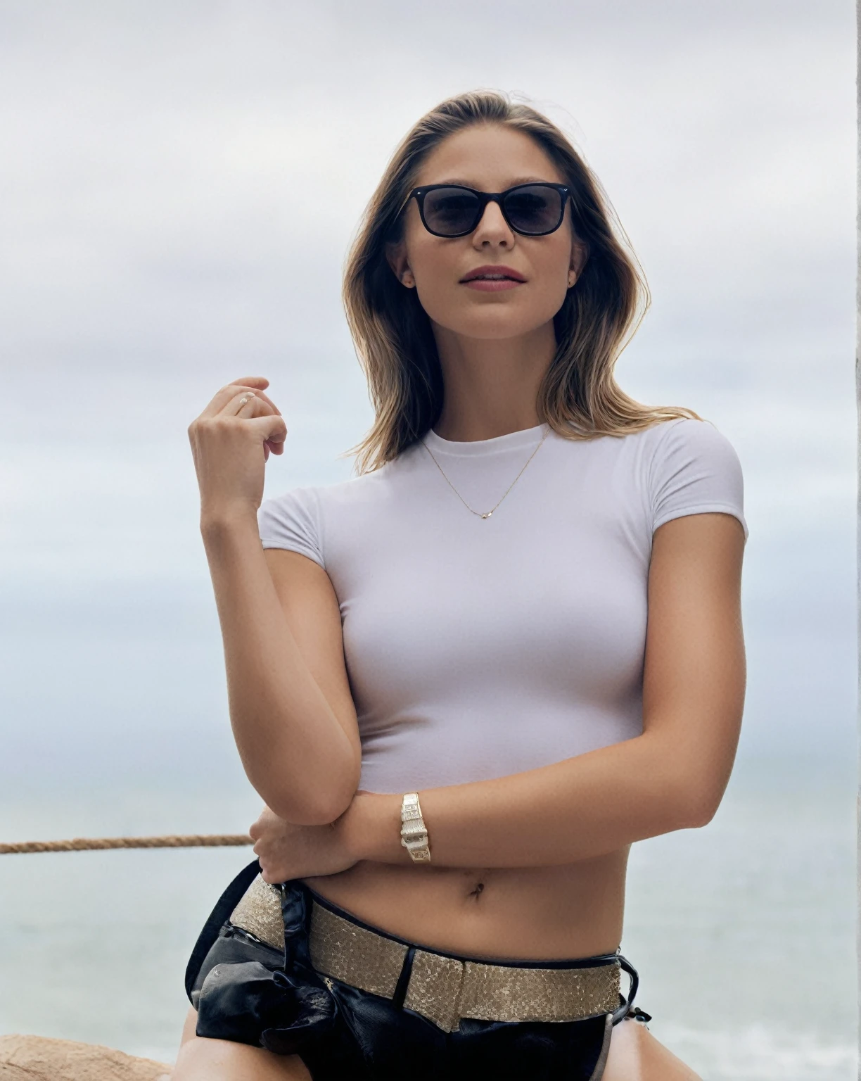 Raw photo , high quality full body photograph, insanely detailed skin surface , photograph of sexy actress Melissa Benoist , fit woman, her entire sexualized body is shown in the photograph, correct hands, Kodak 200T, dramatic lighting, global illumination ,Clear facial features:1.98, low contrast 85mm, 100mm lens, f/1.8, candid, naturalistic , uplight, Ilford film stock --ar 16:9 --q 2 --v 5, Create ultra-detailed images textures, capturing every detail with precision