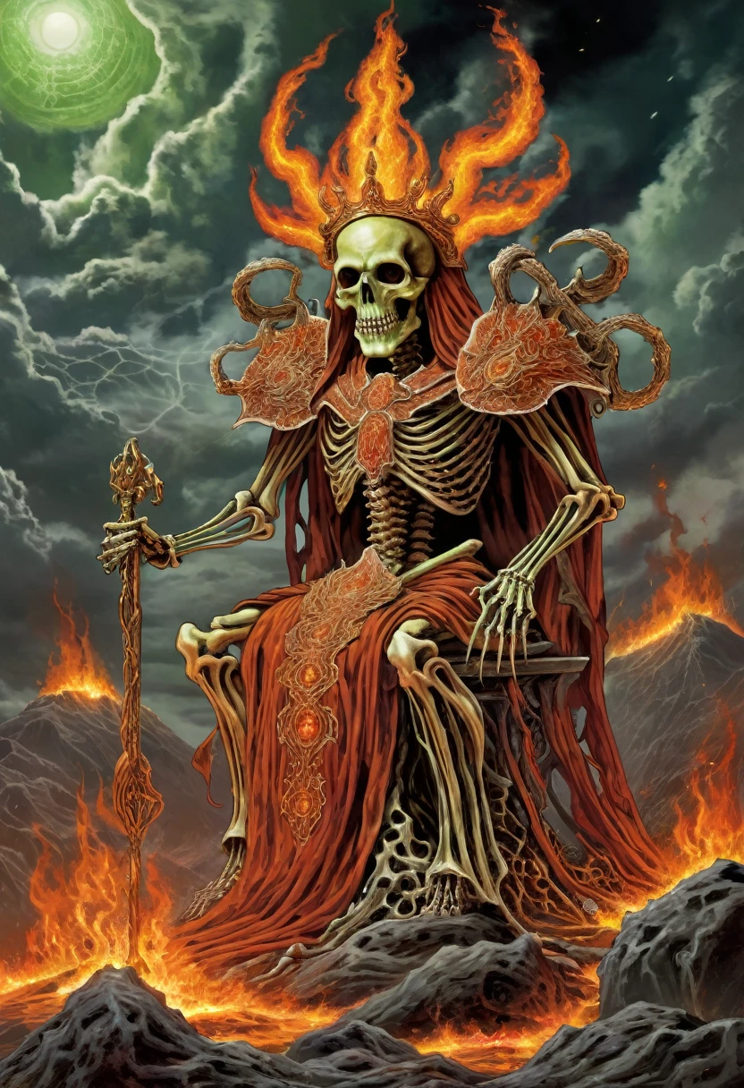 Danligur, the Fire Skeleton King, Eva, emerging, fallen alien, death cult, cthulhu, religion