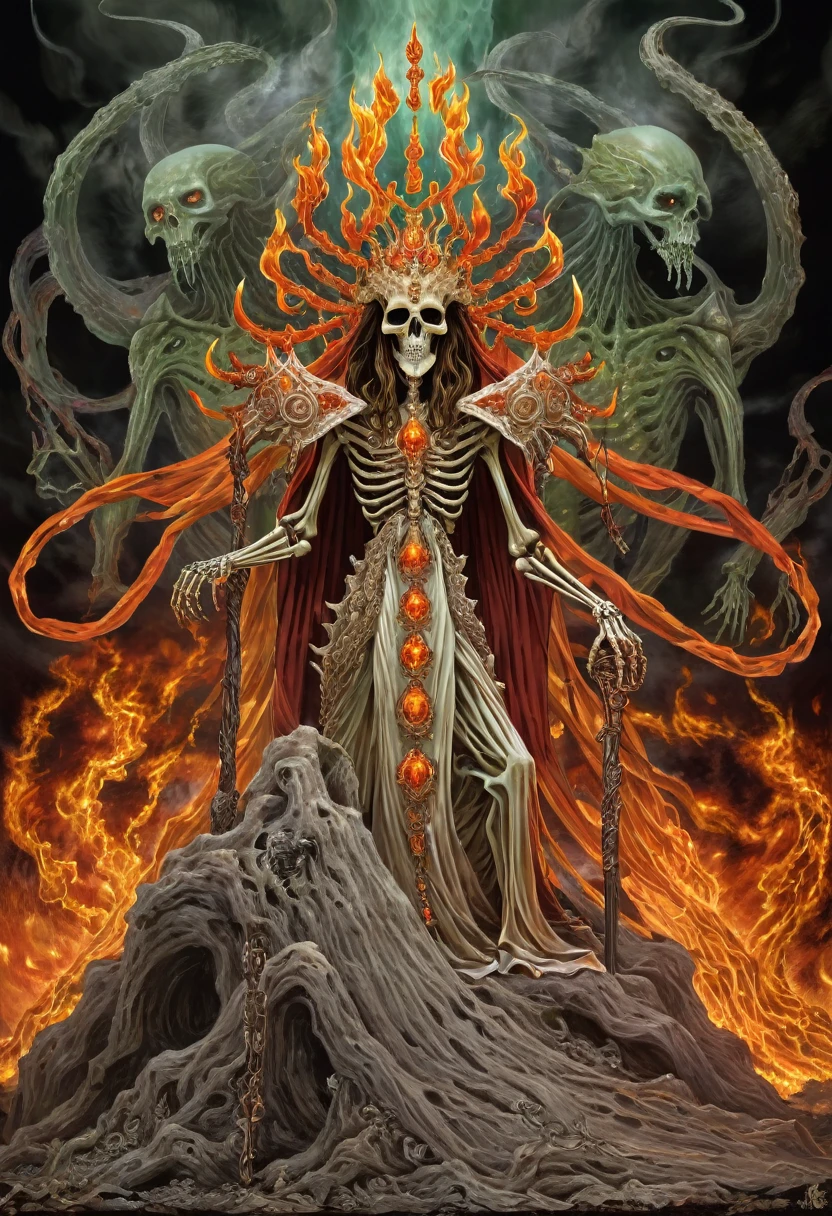 Danligur, the Fire Skeleton King, Eva, emerging, fallen alien, death cult, cthulhu, religion