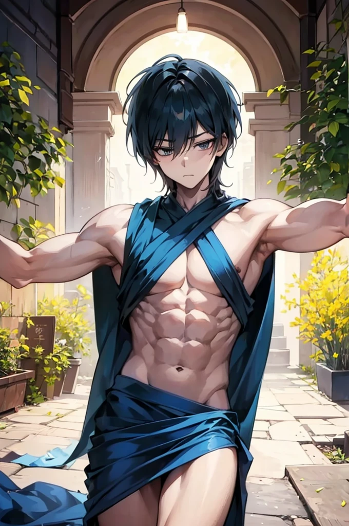 Ishimi, 1boy, kid, 13 year old boy, young kid, barechested male, muscular kid, abs, biceps, pectorals, muscular pectorals, looking at viewer, original, (masterpiece), (illustration), (extremely fine and beautiful), perfect detailed, photorealistic, (beautiful and clear background:1.25), (depth of field:0.7)