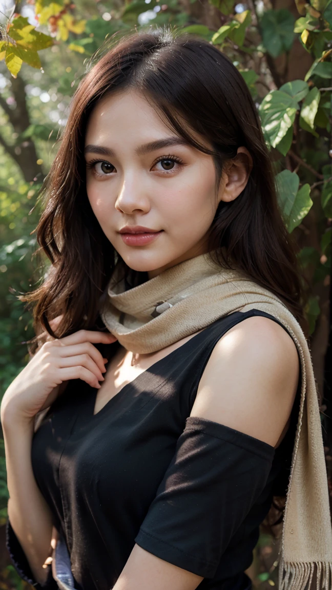 A captivating Asian woman in her twenties, reminiscent of the amazing beauty and allure of the model Jeon Somi. Rendered in hyper-realistic detail with exceptional ((flawless features)). Porcelain skin: skin like luminous porcelain, radiating a healthy and youthful glow. Every highlight and shadow should be carefully processed to enhance her natural beauty. ((perfectly defined features)) Sharp cheekbones, sculpted jawline, a subtle touch of realism. Sparkling eyes: captivating eyes, abundant joy and radiating warmth. Expressive eyebrows: perfectly balanced. Delightful lips: full, perfectly shaped lips curve into a seductive smile. Focus: ((realistic description with extraordinary detail)).
Location: Forest
Position: Leaning against a tree, holding a leaf
Shooting Angle: Side angle, capturing her face and upper body
Face Presentation: Seductive, serene expression
Highlights: Excellent quality, model photography, natural and enchanting
Accessories: ((leaf in her hand, soft scarf))
Interior Description: Flawless, realistic, excellent quality
Body Description: Emphasis on natural grace, flawless, whole body
Pose: Relaxed, elegant stance
Environment: Lush forest with sunlight filtering through the trees
Summary: Super model quality, flawless, realistic, the highest quality available, picture perfect.