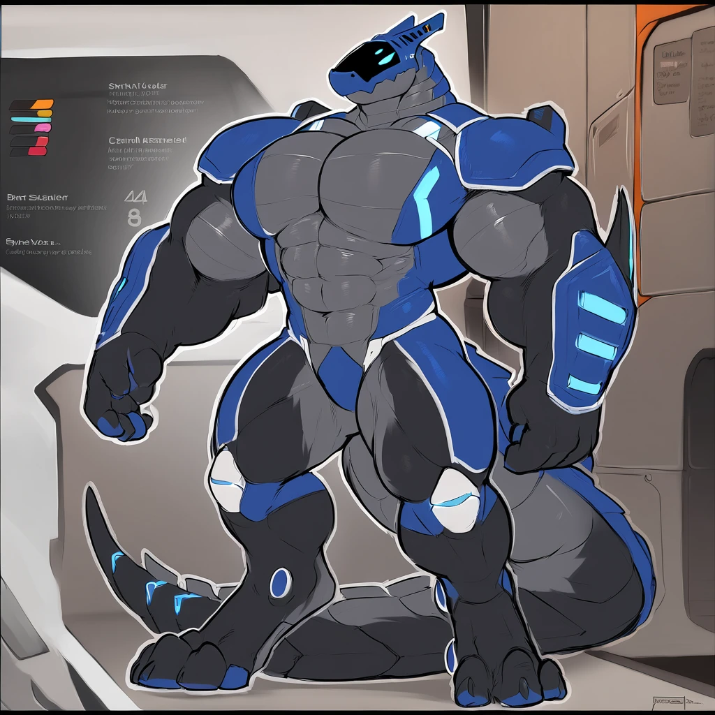 synth head, synth (species), synth_(vader-san), cyber synth anthro, bara, muscular, barazoku, bara body type, huge pecs, detailed muscles, very muscular, huge arms, defined muscles, thick thighs,  accurate anatomy, white black and blue color scheme, police theme, police colors, hybrid, text on body, fans, glowing details, high resolution, clear focus, high detail, complex details, clear focus, super detailed, 8K, colorful, vivid color, digital art, artificial, robotic, by silver-foxxo, flat colors, refsheet, character concept, strong jaw, thick thighs, giant biceps, huge hairy pecs, muscular, big tail,full body, detailed hands, detailed eyes, detailed face, detailed arms,anthro, muscular, abs, (detailed:1.5), male, 8k hd, by dacad, by zackary911,