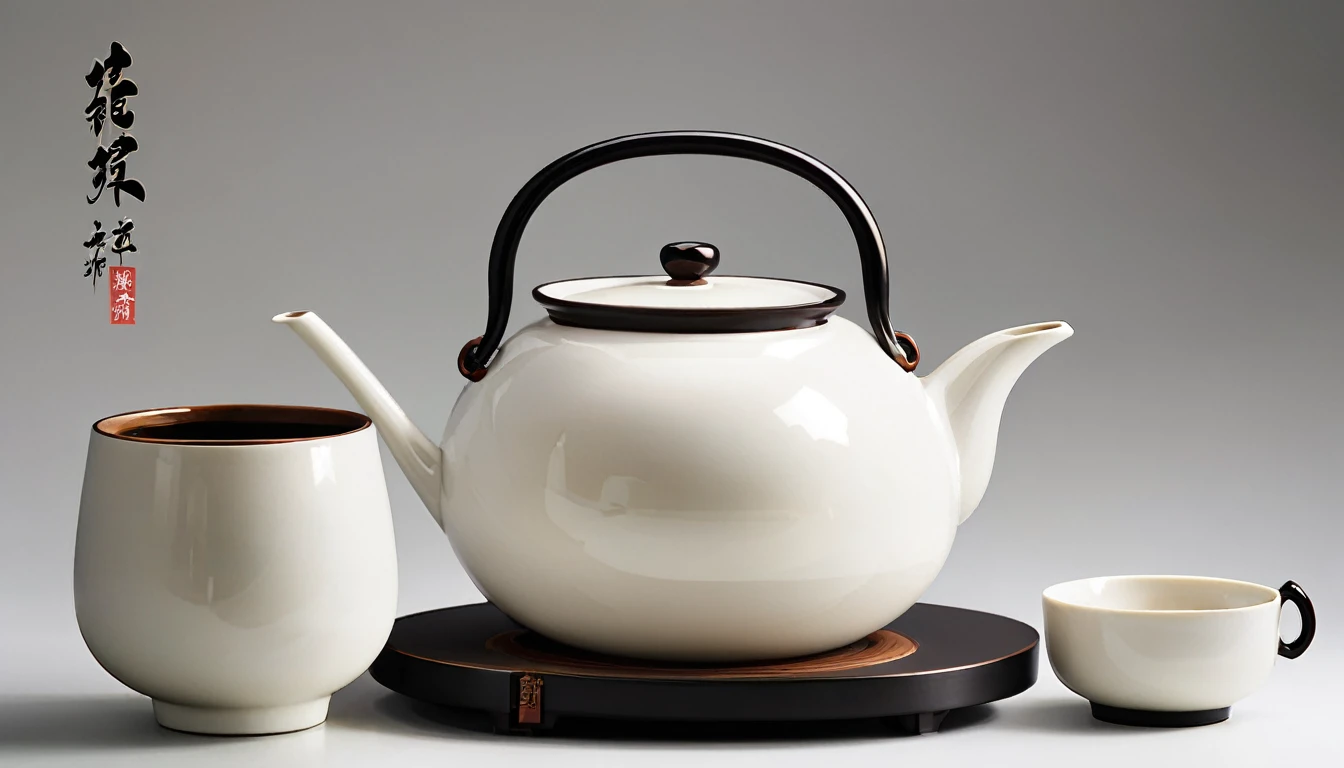 On the bowl is placed a Teapot, Inspired by Sesshu Toyo, kettle, large black kettle on the hearth, Teapot, Teapot, Teapot, Gorgeous porcelain tea set, Teapot: 1, Inspired by Renjen Doben, Inspired by Emperor Xuande, Ceramics, smooth glazed Ceramics