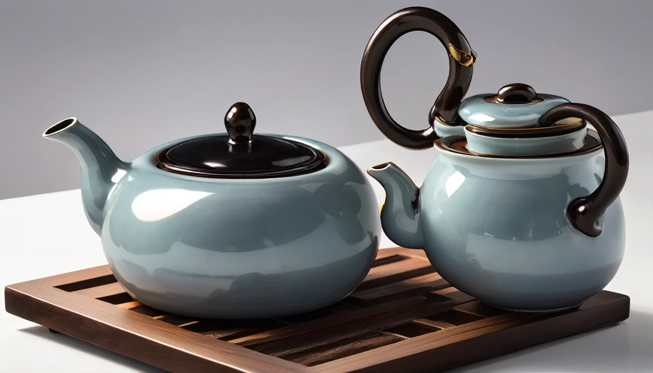 On the bowl is placed a Teapot, Inspired by Sesshu Toyo, kettle, large black kettle on the hearth, Teapot, Teapot, Teapot, Gorgeous porcelain tea set, Teapot: 1, Inspired by Renjen Doben, Inspired by Emperor Xuande, Ceramics, smooth glazed Ceramics